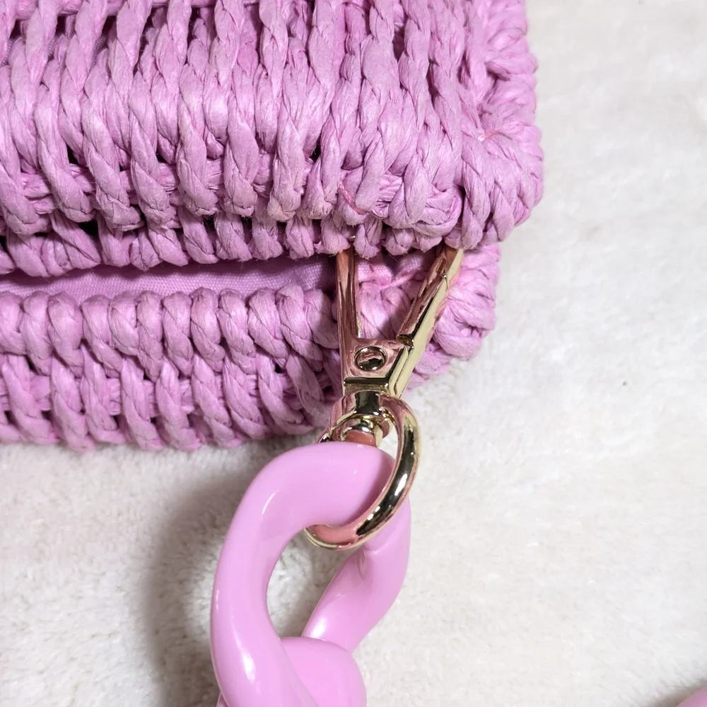 NWT A New Day Target Pink Straw Bag Crossbody and Chain Strap Easter Barbiecore - Picture 7 of 13